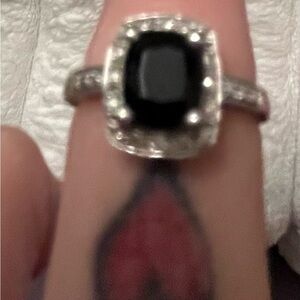 Black Cushion-Cut Stone Halo Ring - Women Jewelry
